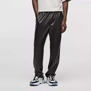 Mode of One Mens Relaxed Fit Faux Leather Pull On Pants Deep Black L 100199538MN